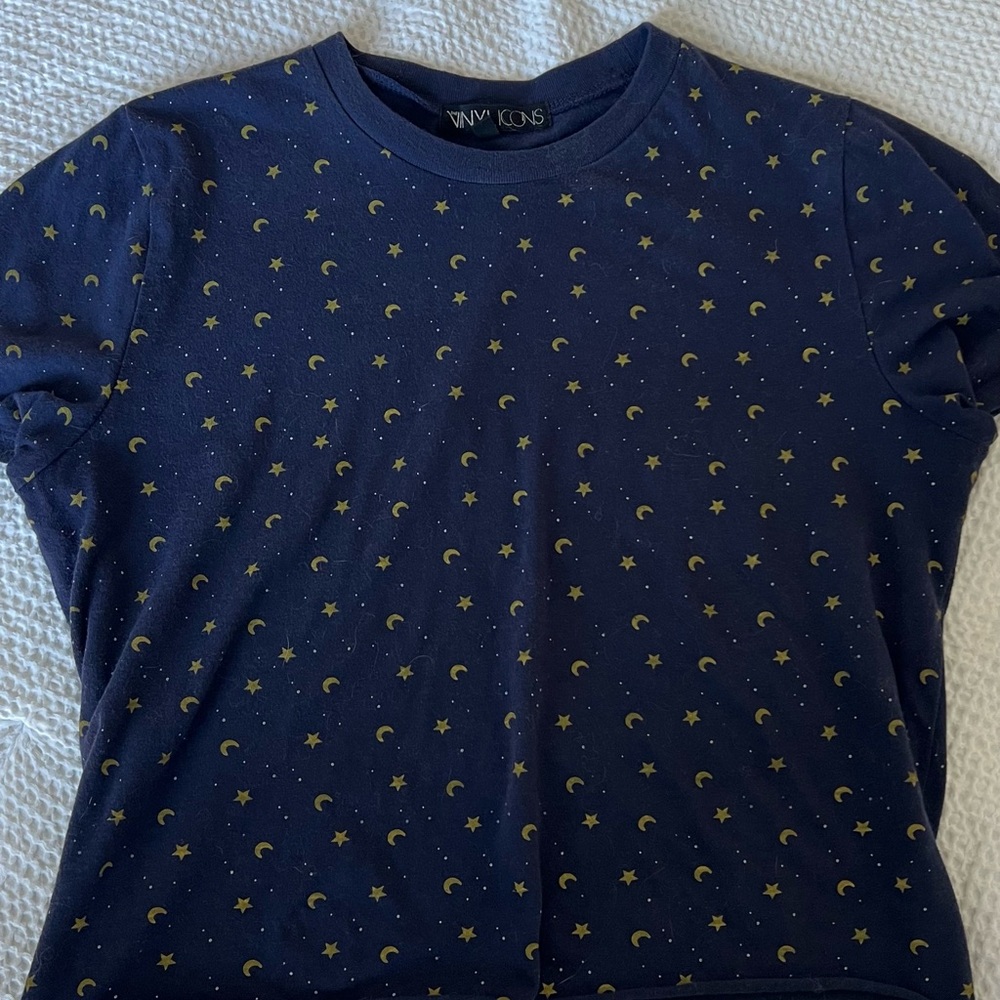 Navy Blue Star and Moon Print T-Shirt